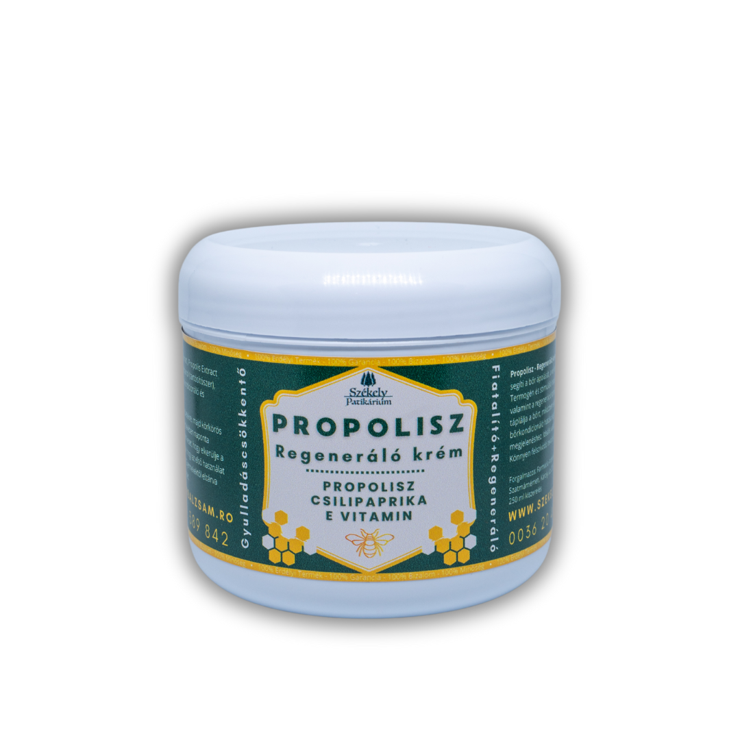 Székelyföldi Mesterbalzsam - Propolisz Propolisz – Regeneráló krém – 250 ml Propolisz – Regeneráló krém – 250 mlTermogén és stimuláló